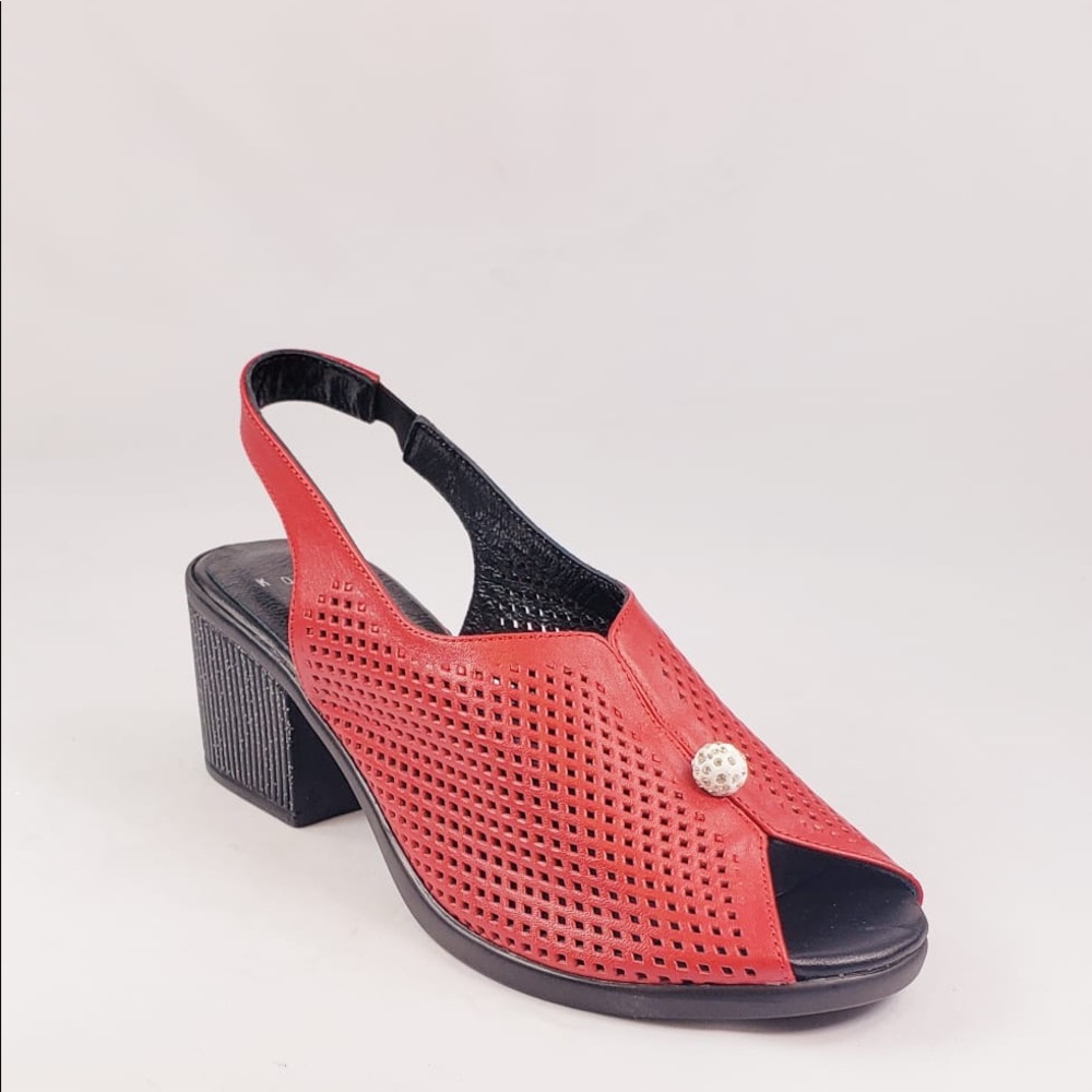 Norka Leather Perforated Sandals in Red
